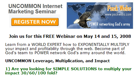Uncommon Internet Marketing Seminar on May 14 and 15, 2008
